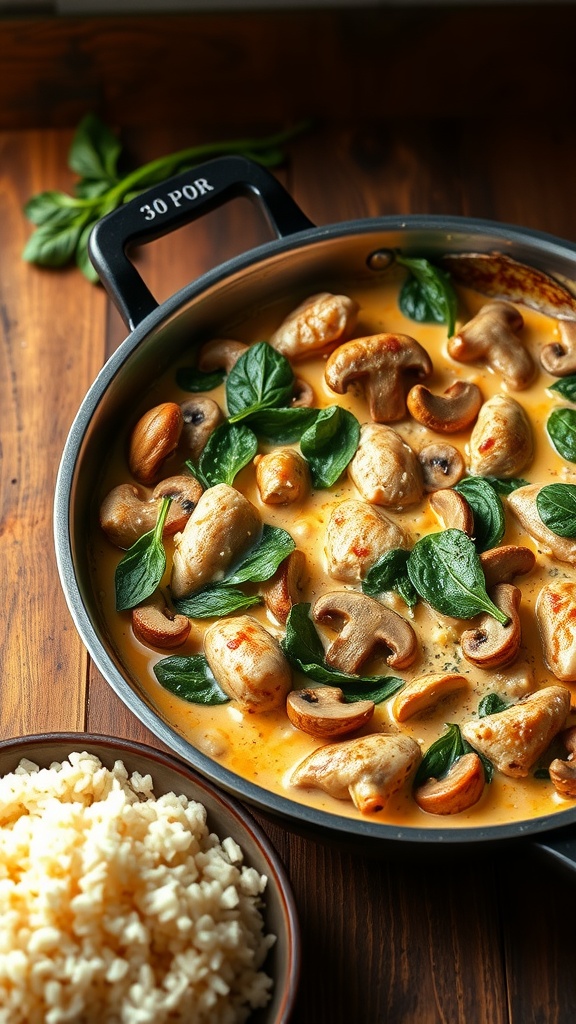 Creamy Chicken Mushroom Spinach Skillet